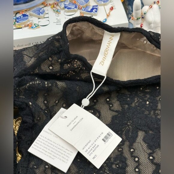 🆕 ZIMMERMANN 🧿 NWT Lace Long Sleeve Bodysuit, Black Sz 0 US 2 - Picture 14 of 16